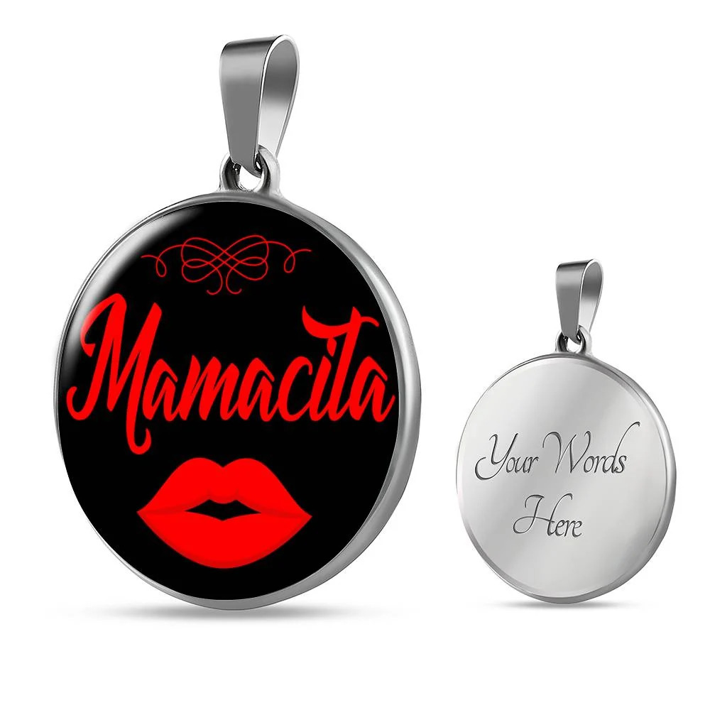 Mamacita Red Lips Necklace Spanish Hot Mama Circle Pendant Necklace Stainless S
